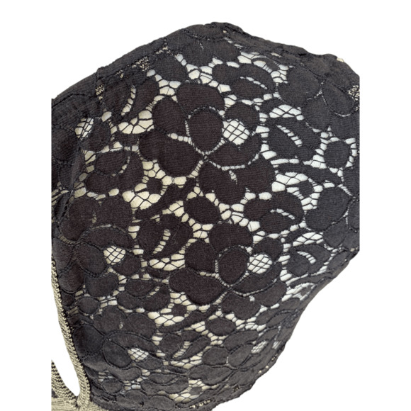 Anthropologie Lilka Size Medium Space Dye Esme Dress Navy Blue White Lace Detail - Picture 6 of 12